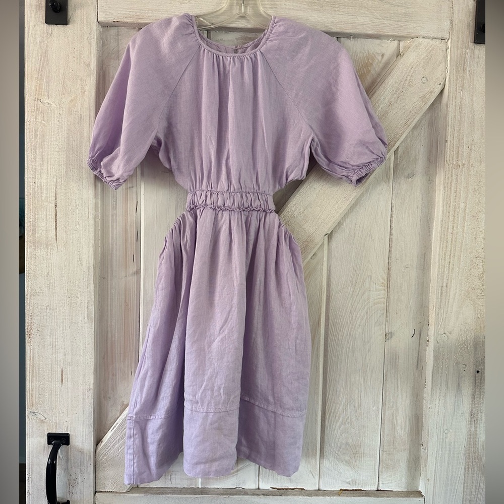 Zara Lavender Puff-Sleeve Smocked Waist Dress